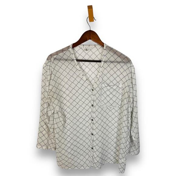 CAbi Chessboard Crepe Blouse Small Relaxed Fit Black White - Picture 3 of 9